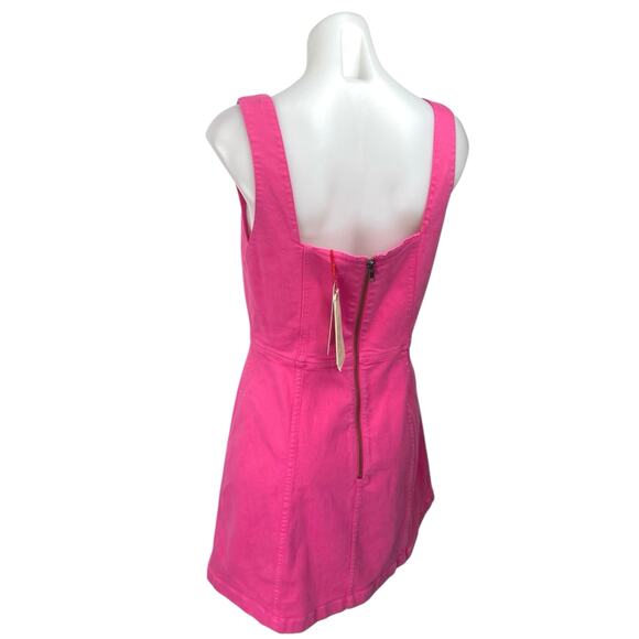 NEW Alice + Olivia Pink Denim Sleeveless Square Neck Mini A-Line Tank Dress 10 - Picture 2 of 4